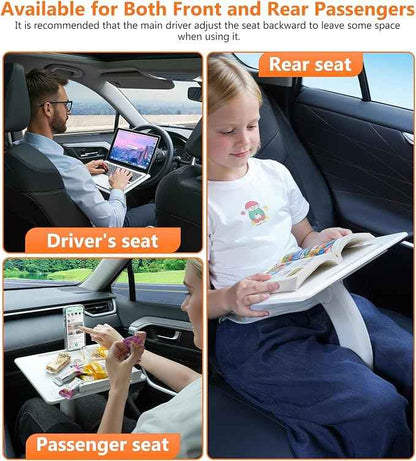 Car Seat Tray Table, Adjustable Travel Tray for Kids/Adults, Car Lap Desk for Laptop Computer Tablet Book, Front Passenger/Rear/Driver Seat Food Eating, Essentials Accessories for Long Trips
