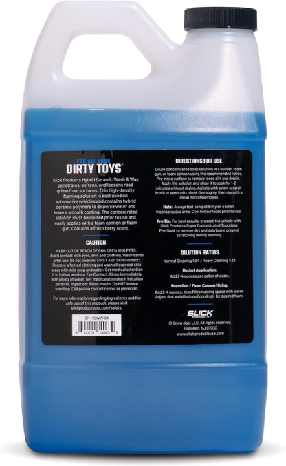 Slick Products Wash & Wax Extra Thick Foaming Cleaning Solution Motorcycle, Truck, Trailer, Boat, Car Wash Soap - Works With Foam Cannon, Foam Gun, Sprayers, Buckets, 64 oz., Tropical Scent