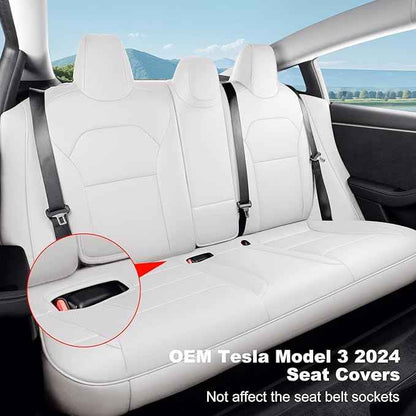2024-2025 Tesla Model 3 Highland Upgraded Car Seat Covers Nappa Leather Car Interior Airbag Compatible Cushion Cover Full Set Custom Fit Model 3, Organosilicon White