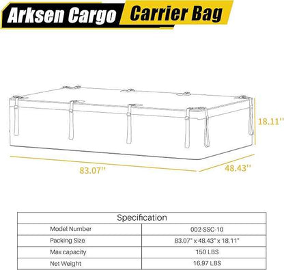 ARKSEN Extra-Wide 42 Cubic Feet Waterproof Rooftop Cargo Carrier Bag Heavy Duty Car Roof Rack Bag for Full-Size Cars w/ 8 Door Hook Straps +1 Combination Lock, 12 Reinforced Straps & Anti-Slip Mat
