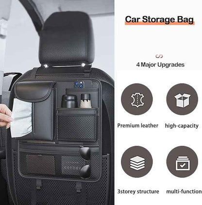 Backseat Car Organizer,5 Storage Pocketscar Seat Organizer,Car Storage Organizer with Foldable Food Tray,Car Seat Back Protectors Kick Mats Travel Accessories