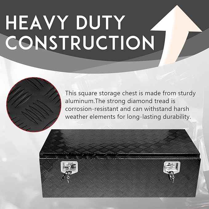 48 * 18 * 18 Aluminum Heavy Duty Diamond Plate ToolBox Chest Box Pick Up Truck Bed RV Trailer Toolbox Storage Organizer with T-Handle Latch Dual Lock Keys - Black