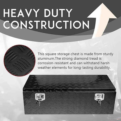 48 * 18 * 18 Aluminum Heavy Duty Diamond Plate ToolBox Chest Box Pick Up Truck Bed RV Trailer Toolbox Storage Organizer with T-Handle Latch Dual Lock Keys - Black