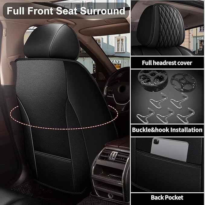 Car Seat Covers Fit for Hyundai Tucson 2005-2025 2026: Front Seats Covers Auto Interior Accessories, Faux Leather Waterproof Seat Cushions Vehical Cover (Black)