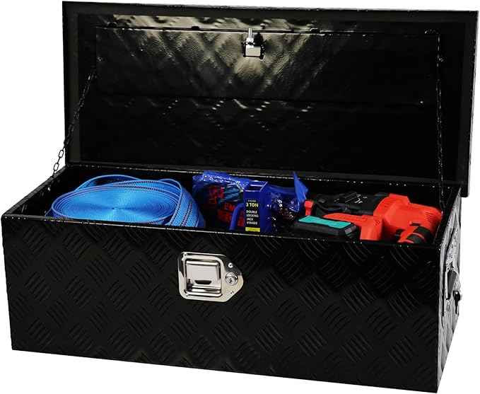 30in Aluminum Truck Bed Tool Box With Handle Lock Keys,5 Bar Tread Truck Storage Organizer Chest For Truck Bed Trailer Pickup Underbody RV ATV Storage Tools Organizer