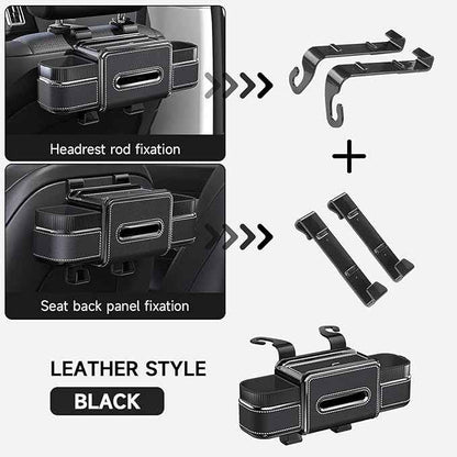 Multifunctional Car Seat Back Organizer Box with Drink Cup Holder, Makeup Mirror, Tissue Box& Hooks for Car Seat Back, New Upgrade Car Headrest Backseat Organizer Suitability for Wife, Girlfriend