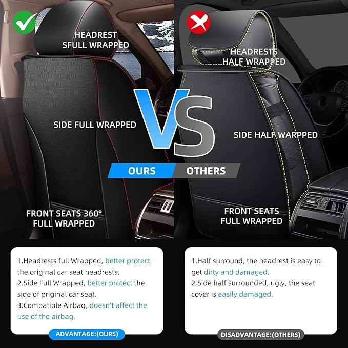 YORKNEIC Fit for GMC Sierra Seat Covers 2013-2023 2024 2025 : Waterproof Leather 2 Front Car Seat Covers (2 Front Set, Black & Beige)