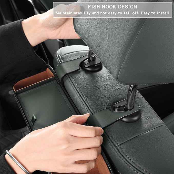 HOLDCY Car Back Seat Organizer with 2 Drink Cup Holder - Tissue Box and Storage Box Hook - Multi-functional Storage - Great for Kids and Travel (Green)