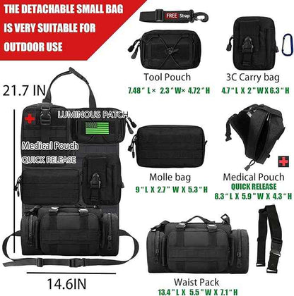 7 PACK Tactical Seat back organizer Truck organizer With 6 Detachable Pouches Universal For Car Truck Ford Jeep Military-Grade Heavier Panels With Multi-functional Packs (Black)