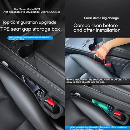 2PCS Car Seat Gap Filler Organizer for Tesla Model Y & Model 3 - No-Drop Storage Solution for Phones & Essentials, Keep Your Car Neat