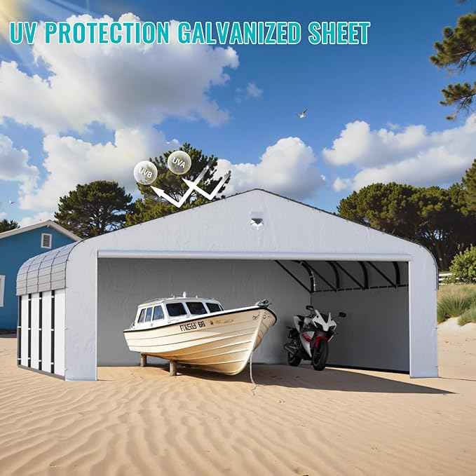 20x20 Metal Carport,Car Ports Heavy Duty Metal for Snow,Enclosed Car Tent Garage with Galvanized Metal Roof,Outdoor Two Car Carport All Weather