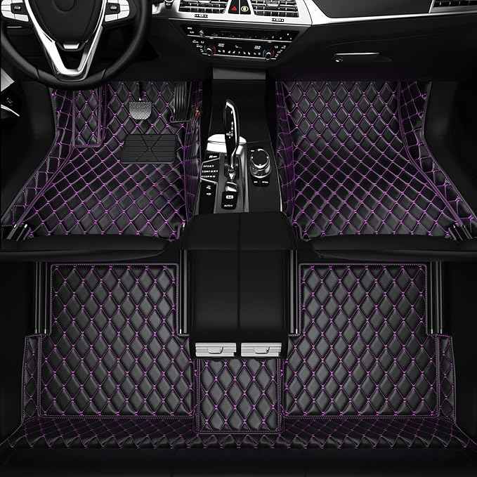 Customized Personalized car Floor MATS Luxury Full-Body car Floor mats are Suitable for 99% of Vehicle Models (Pickup Trucks/SUVs/sedans) and Offer Personalized Text Customization (Black Purple)