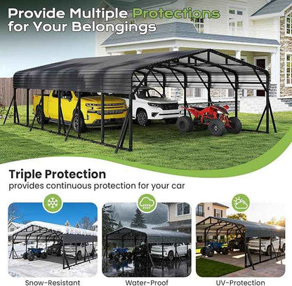 20x30FT Heavy Duty Metal Carport, Outdoor Portable Car Garage w/Reinforced Support Rods & Windproof Ground Anchors, All-Season Versatile Outdoor Shelter for 3 Car, Boats, Truck