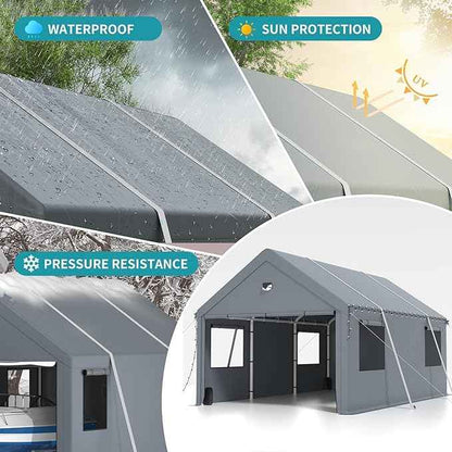 20X20 FT Carports Heavy Duty,Car Port with Removable Side Wall,Carport Canopy,Portable Car Port Garage,Car Shelter All Weather,Gray