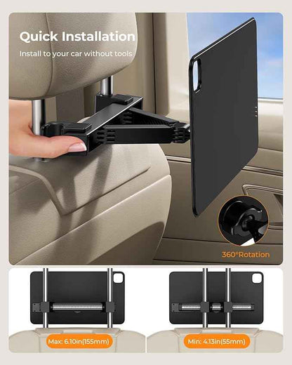 KU XIU Magnetic Wireless Charging Car Headrest Tablet Holder for iPad Pro 13'' M4/M5 Only, Tablet Car Back Seat Mount for Kids, Road Trip Essentials Trave Holder with Air Vent Stand, 2M USB-C Cable