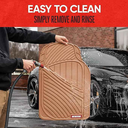BDK Beige Heavy Duty Front & Rear Rubber Floor Mats Universal Liners for Car SUV Van & Truck, All Weather Protection with Anti-Slip Nibs, Fit Contours of Most Vehicles