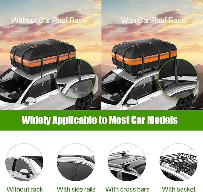 Rooftop Cargo Carrier - Car Roof Bag, 1000D PVC Soft-Shell Waterproof for Cars with/Without Racks, Includes Anti-Slip Mat, Storage Bag, Luggage Lock, 6 Extra Straps, 21 Cubic Feet