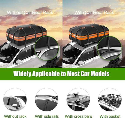 Rooftop Cargo Carrier - Car Roof Bag, 1000D PVC Soft-Shell Waterproof for Cars with/Without Racks, Includes Anti-Slip Mat, Storage Bag, Luggage Lock, 6 Extra Straps, 21 Cubic Feet