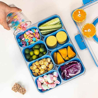 Divided Snack Serving Tray with Lid and Handle Travel Snackle Charcuterie Container Portable Storage Organizer for Candy, Fruits, Nuts, Snacks, Party, Picnic (1pack, Cerulean)