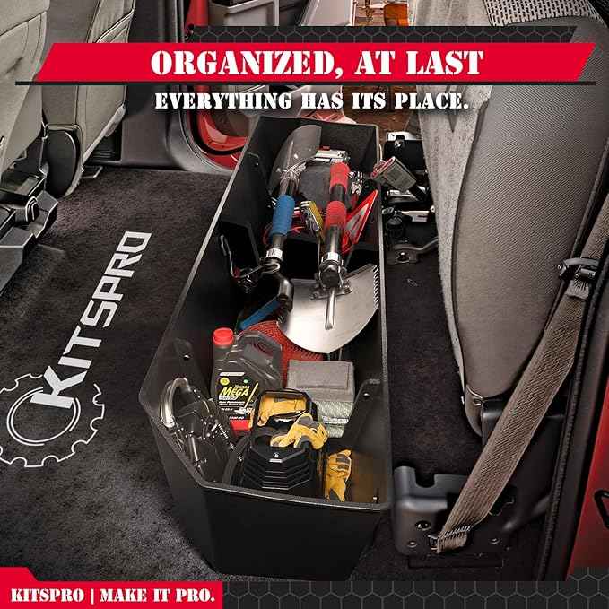 KitsPro Rear Truck Underseat Storage Box, Fit 2017-2026 Ford F-250 F-350 Super Duty and 2015-2026 Ford F-150 SuperCrew Crew Cab Heavy Duty Rear Under Back Seat Box Organizer, Anti Slip