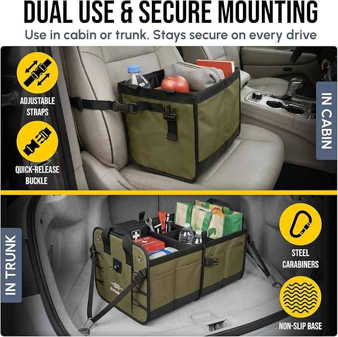 4-Section Extra Large Trunk Organizer – Heavy Duty 1680D, Collapsible & Foldable Cargo Organizer, Modular Multi-Shape Storage System for SUVs, Trucks, Vans – Green