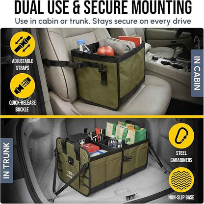 4-Section Extra Large Trunk Organizer – Heavy Duty 1680D, Collapsible & Foldable Cargo Organizer, Modular Multi-Shape Storage System for SUVs, Trucks, Vans – Green