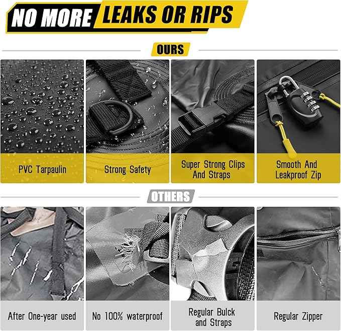 ARKSEN Extra-Wide 42 Cubic Feet Waterproof Rooftop Cargo Carrier Bag Heavy Duty Car Roof Rack Bag for Full-Size Cars w/ 8 Door Hook Straps +1 Combination Lock, 12 Reinforced Straps & Anti-Slip Mat