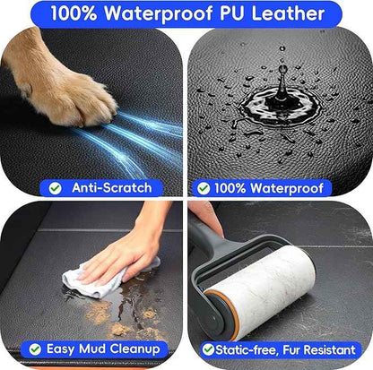 2-In-1 Heavy-Duty Hard Bottom Dog Hammock for Car, 100% Waterproof PU Leather Backseat Cover, Zipper Side Flaps, Non-Slip Extender for Large/Elderly Dogs & Multi-Dog Families,Fits Sedan/SUV/Med.Truck