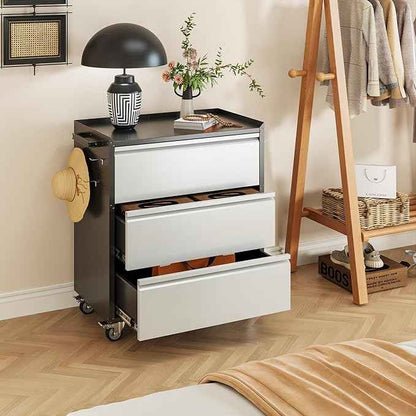 Aobabo Garage Storage Cabinet with 3 Drawers and 4 Hooks,Metal Storage Cabinet with Wheels for Garage Home,Required Assembly,Black&Silver,18.11" D x 30.3" W x 35.4" H