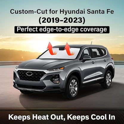 EcoNour Windshield Sun Shade Compatible for Hyundai Santa Fe 2019–2023 | SUV Front Window Sunshade | Foldable Sun Visor Protector | Blocks UV Rays & Keeps Cabin Cool