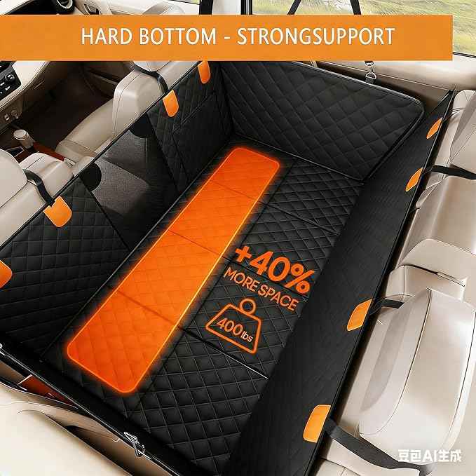 Large Dog Car Seat Cover for Back Seat with Mesh Viewing Window, Waterproof Quilted Hammock Style, Upgraded PU Leather Back Seat Extender with Hard Bottom Holds 400LBS,for Car, SUV, Small Truck