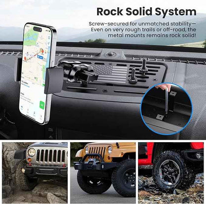 Upgraded Metal Phone Mount Compatible with Jeep Wrangler JK JKU 2018 2017 2016 2015 2014 2013 2012 2011 Accessories, Dash Phone Holder with Duck Mounts System Kit