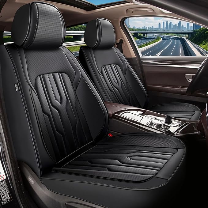 YORKENIC Fit for Cadillac STS Seat Covers Front Set 2005-2011: Breathable Leather Car Seat Covers Compatible Airbag (2 Front Seat, Black)