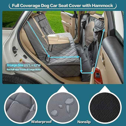 Car Seat Cover for Dogs with Mesh Window, Bench and Hammock Combination - Detachable, Suitable for Most Vehicles (Grey, X-Large)