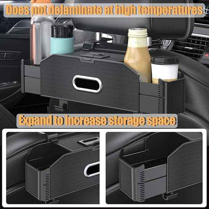 Back Seat Car Organizer,4 in 1 Multifunctional Car Back Seat Storage Box with Trash Can Drink Cup Holder Tissue Box, for Hold Phone,Snacks, Drinks, Handbag-Grid