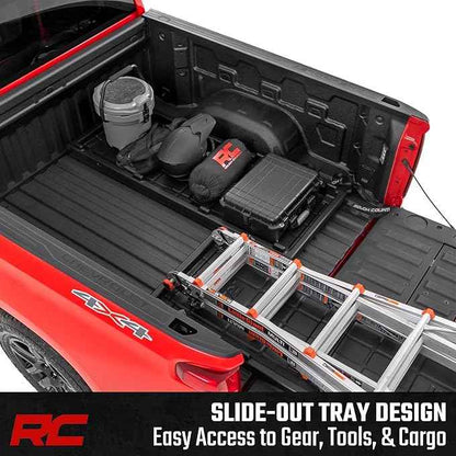 Rough Country Slide-Out Truck Bed Cargo Tray - Long Bed Organizer for 5'7"+ Beds, Heavy-Duty Polyethylene, UV-Protected, Easy Tailgate Access