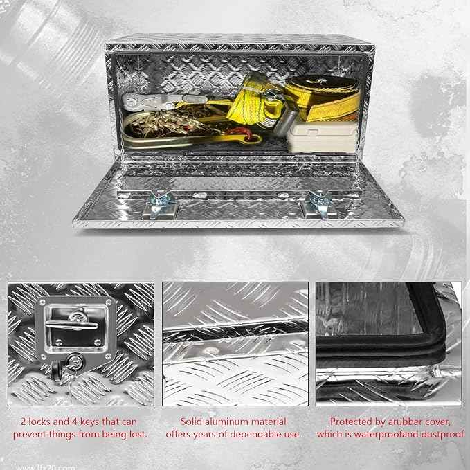 36" x 18" x 18" Truck Tool Box Pickup Truck Bed Toolbox Heavy Duty Aluminum Underbody Truck Box Compatible With RV Trailers Storage Organizer with Lock & Keys Silver