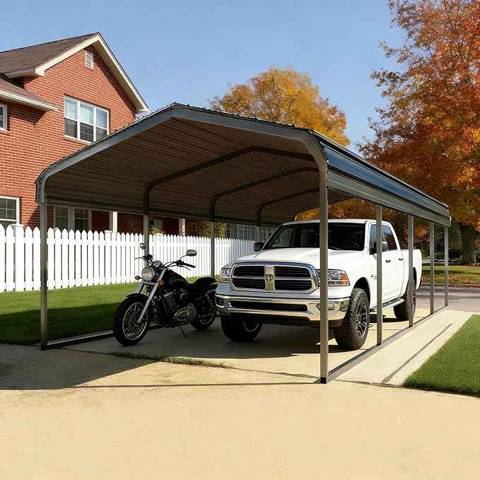Heavy Duty Metal Carport 12x20 ft Galvanized Steel Carport Shelter for Car Extra Large Canopy for Dual Vehicle, RV Boat Storage All Weather Protection Garage Party Tent (12x20 FT)