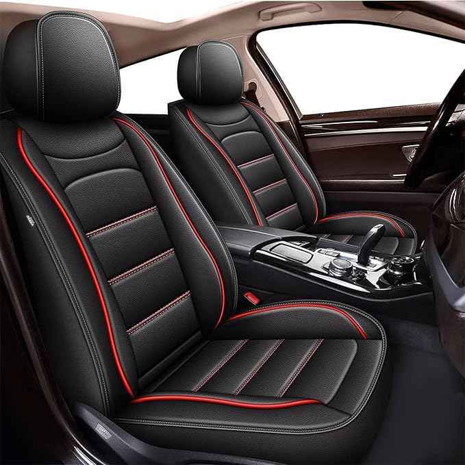 Car Seat Covers Fit for Nissan Altima 2010-2024 2025 2026 : Luxury Leather Automotive Front Seat Covers, Car Seat Protector(2PCS Front, Black&Redline)