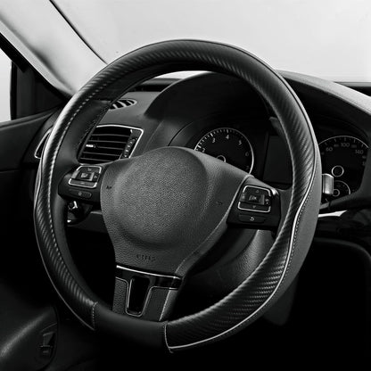 PIC AUTO Steering Wheel Cover, Gray Piping Leather, Sports Carbon Fiber and Super Breathable Leather, Universal 14.5-15.5 Inch Anti-Slip Steering Wheels Accessories for Men & Women