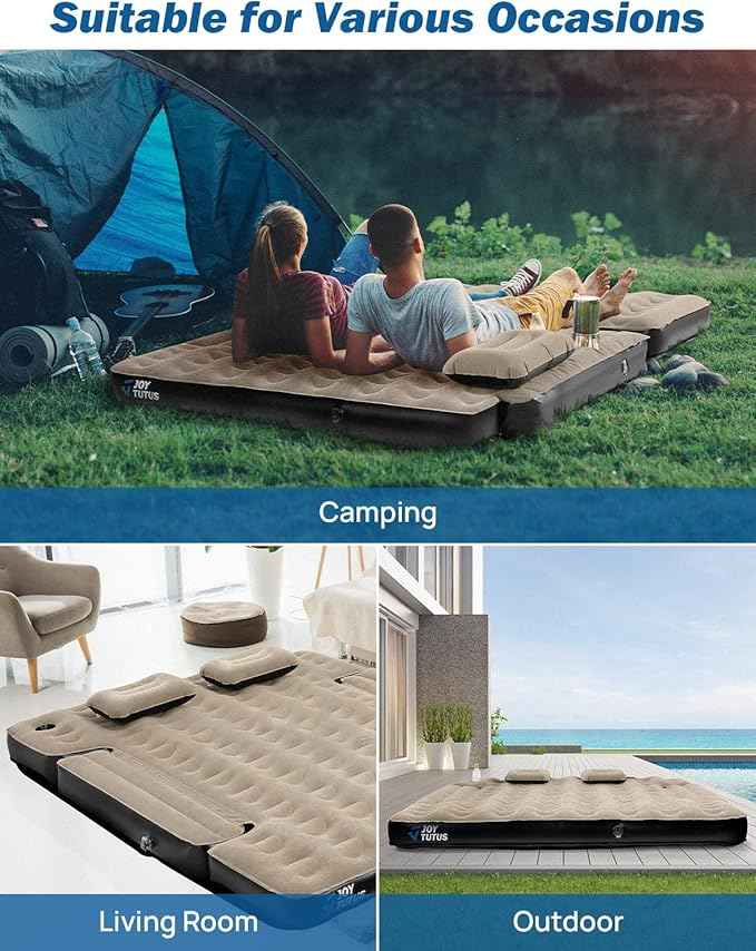 JOYTUTUS Truck Bed Air Mattress for 6.4-6.7Ft, Full Size Regular Beds for Pickup Outdoor Camping, Truck Tent Accessories with Carry Bag & Cup Holder & Cavity Design, Camel&Black