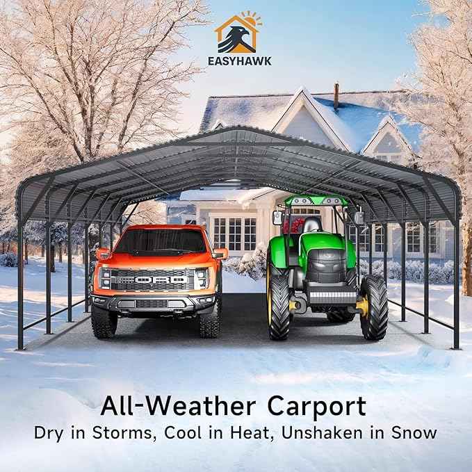 20x30 FT Metal Carport, Enhanced Base and Steel Roof for All-Weather Use, Heavy-Duty Outdoor Garage Galvanized Car Shelter for Bass Boats, Full-Sized Pickup Trucks, and Tractors