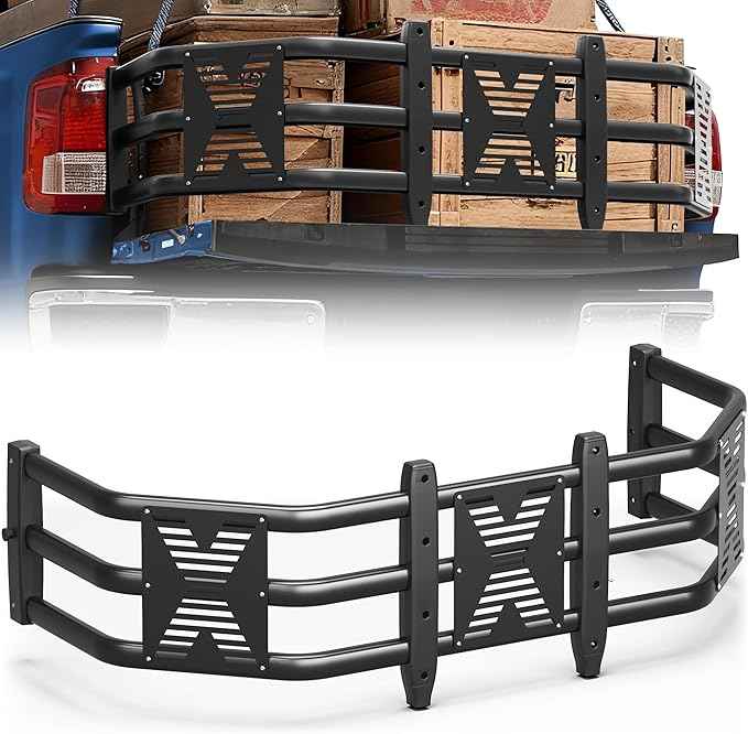 Truck Bed Extender 59"- 69" Adjustable Length, Heavy Duty Aluminum Tailgate Extender with Reinforced Panel, Drill Required, Fits for Ford F150/250/350, Ram 1500-3500, Silverado/Sierra, Tundra,Titan