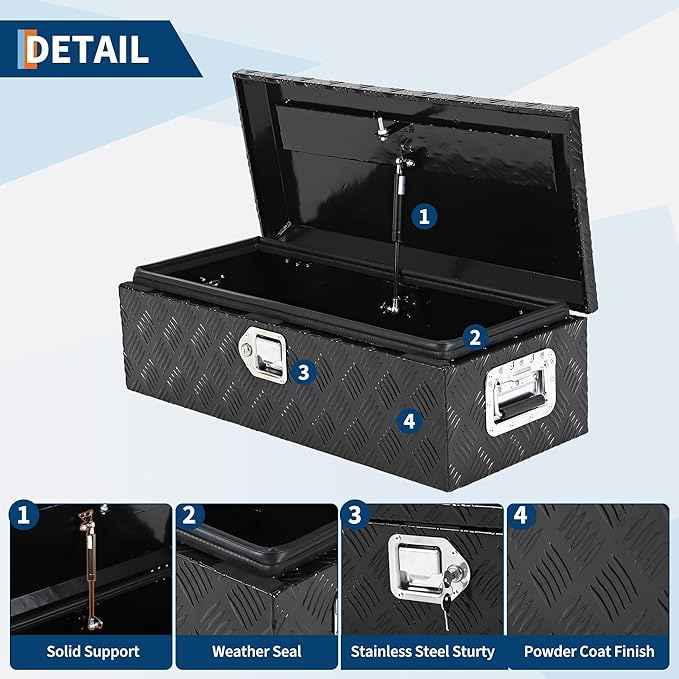 Truck Tool Box, Heavy Duty Aluminum Tool Box with Diamond Plate, Storage Toolbox Chest Organizer Ideal for Pickup, Truck Bed, RV, Trailer, 48 x15 x 15 in