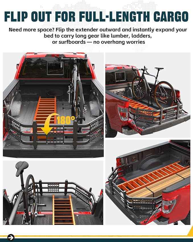 Truck Bed Extender for Ranger 2011-2025, Tailgate Mount Cargo Extension with MOLLE Panel and Flag Pole Mount, Fold-in/Fold-Out Pickup Storage