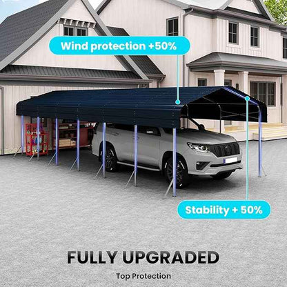 14x30ft Heavy Duty Metal Carport – Outdoor Galvanized Garage, Sturdy Structure, All-Weather Protection, Easy Assembly for Cars, Trucks, Boats, Tractors, and Outdoor Storage (Grey, 14x30FT)