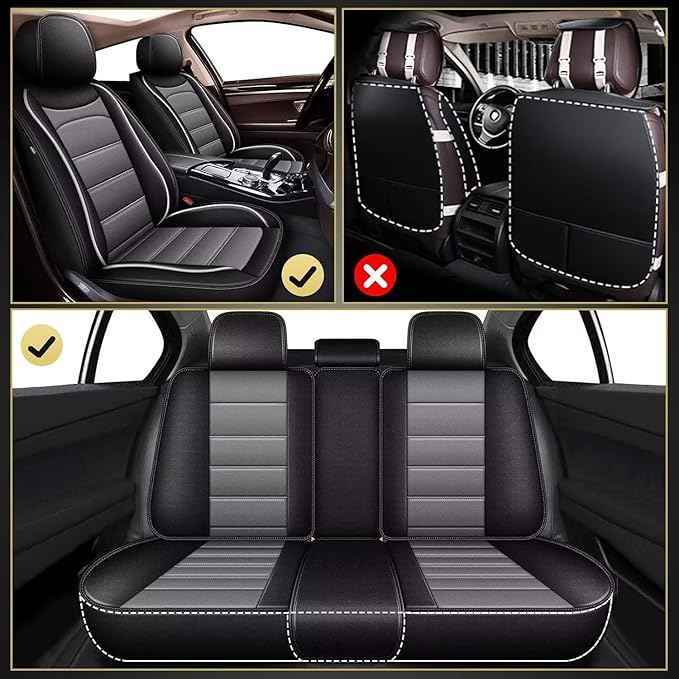 Car Seat Covers for Hyundai Tucson 2005-2025 2026: Luxury Leather Striped Automotive Seat Cover Waterproof Seat Protectors Compatible Airbag (5 Seats,Black)