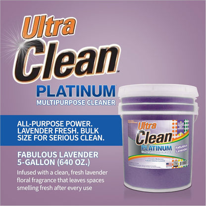 Ultra Clean Platinum Multipurpose Cleaner, Non-Abrasive and Bleach-Free, for Kitchen Counters, Bathroom Floors and Garage Spaces, Lavender, 5 Gallons