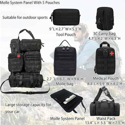 7 PACK Tactical Car Seat Back Organizer With 5 Detachable Pouches Upgrade Tactical Molle Vehicle Panel Organizer Universal fits for Most of Car Truck Ford Jeep Vehicle