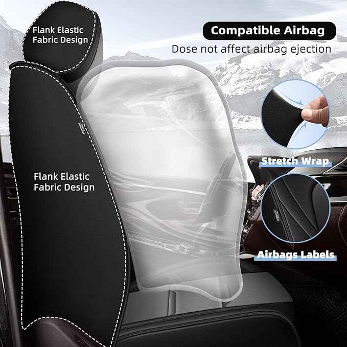 YORKNEIC Fit for Chevrolet Chevy Equinox Seat Covers 2007-2024 2025 2026 Faux Leather Waterproof Full Car Seat Covers Automotive Seat Protectors Cushions with Airbag Compatible(5 Full Set,Black&Grey)